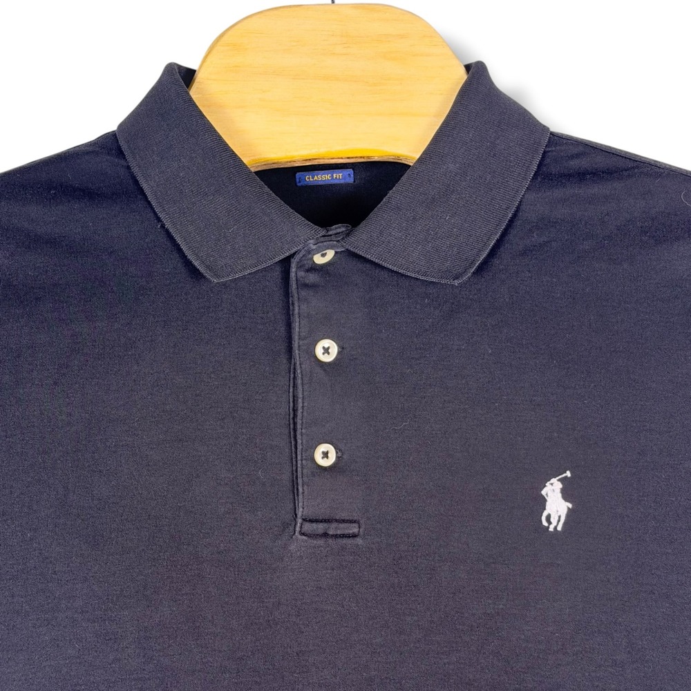 Polo Ralph Lauren Polo Shirt Men Large Black Classic Fit Cotton Preppy Pony GOlf
